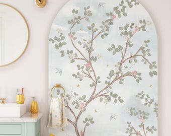 Naklejka ścienna "Сchinoiserie Floral Arch", naklejka ścienna "Arc Arch", samoprzylepna, z gałęziami i ptakami, usuwalna, samoprzylepna sztuka ścienna, naklejka na wezgłowie