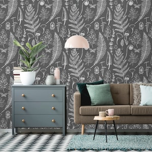 Botanical Forest Peel and Stick Wallpaper Floral Gray Removable Mural Self Adhesive or Pre-Pasted Wallpaper Eco Friendly image 2