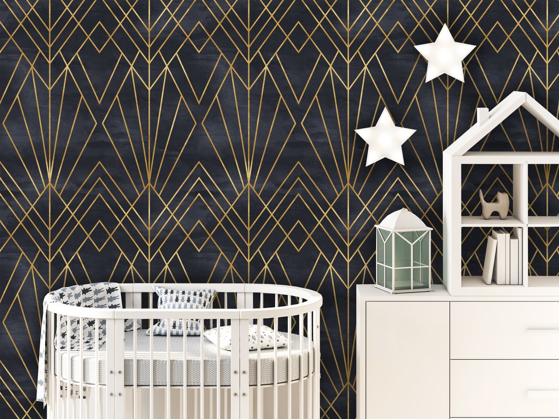 Art Deco Peel and Stick Wallpaper Removable Geometric Black - Etsy