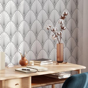 Papel de parede clássico Art Déco autoadesivo, removível, retrô, geométrico, preto e branco, decoração de parede, luxo, elegante, para casa