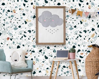Papel tapiz de terrazo autoadhesivo / Mural moderno removible / Papel tapiz autoadhesivo o preencolado / Ecológico