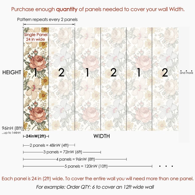 Vintage Rose Removable Wallpaper | Peel and Stick Floral Mural | Self Adhesive Flower Wall Decor | Leaves Wall Art image 4