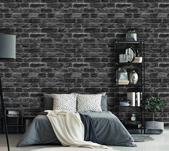 Black and white brick wallpaper discount