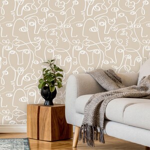 Abstract Faces Peel and Stick Wallpaper | Minimalist Lines Removable Mural | Self Adhesive or Pre-Pasted Wallpaper | Eco Friendly image 5