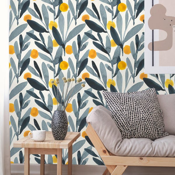 Abnehmbare Tapete | Schälen und Kleben Blätter Tapete | Selbstklebende Blumentapete | Aquarell Tapete