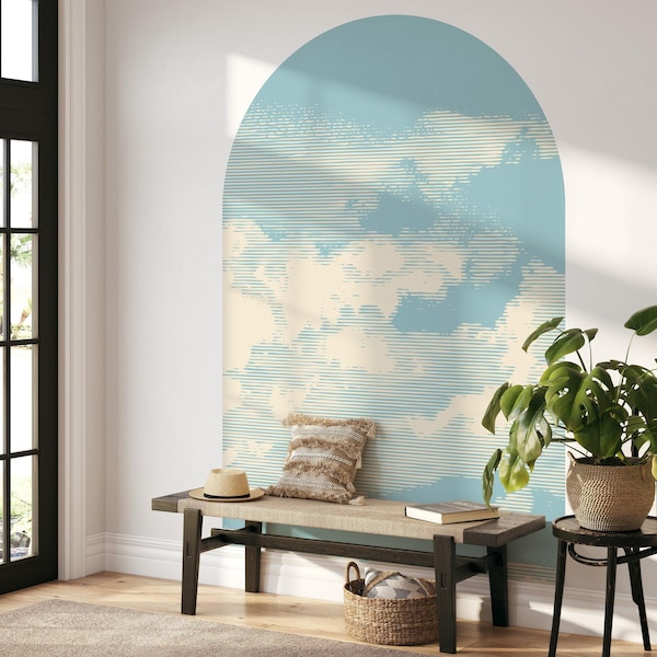 Cloudy Sky Arch Wall Decal | Peel and Stick Modern Arch Wall Sticker | Removable Self Adhesive Wall Art for Bed / Crib | Headboard Sticker