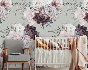 Hermoso papel tapiz floral de peonías, autoadhesivo o pre-pegado, ecológico.