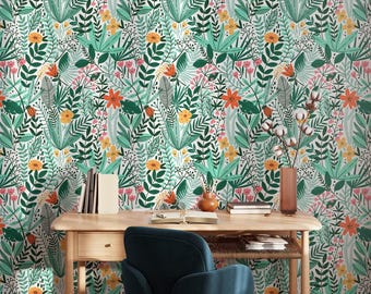 Green Scandinavian Wallpaper | Removable Self Adhesive Botanical Wallpaper | Floral Peel and Stick or Pre-Pasted Wallpaper | Eco Friendly