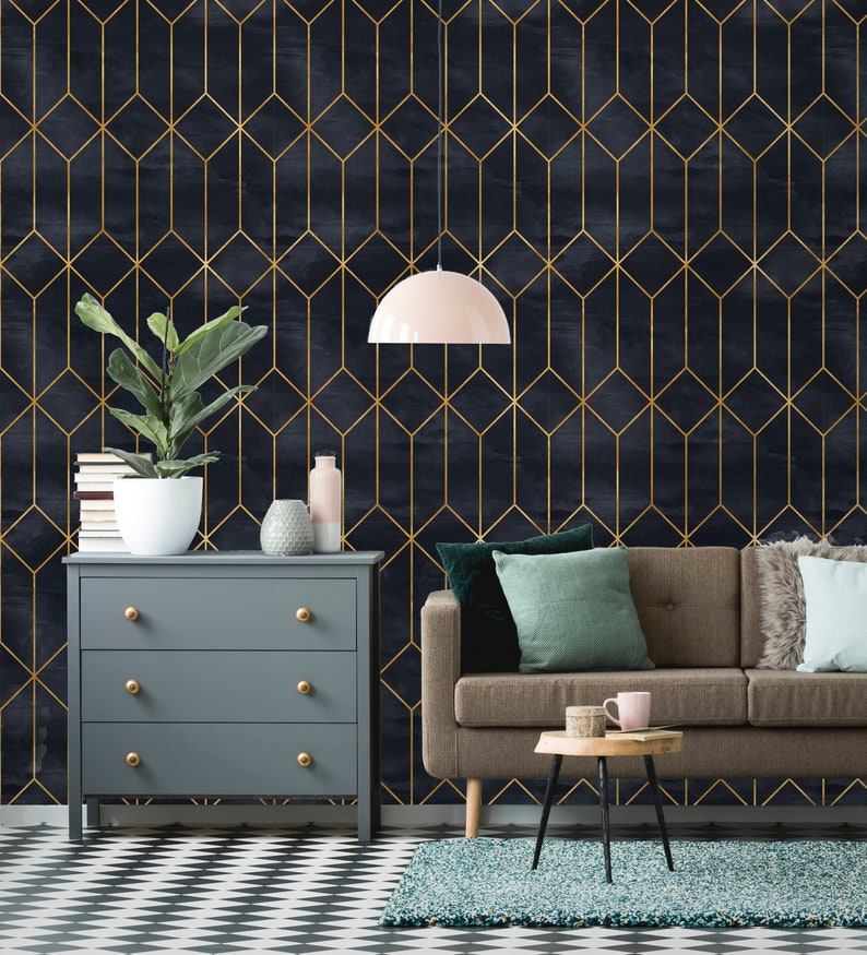 Art Deco Peel and Stick Wallpaper Removable Vintage Geometric Wallpaper Self Adhesive or Pre-Pasted Wallpaper Eco Friendly zdjęcie 1