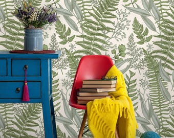 Removable Wallpaper | Peel and Stick Floral Pattern | Botanical Self Adhesive Wall Mural