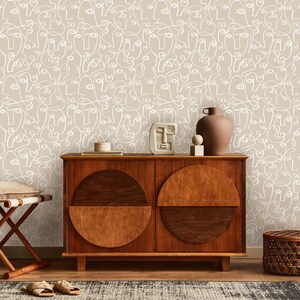Abstract Faces Peel and Stick Wallpaper | Minimalist Lines Removable Mural | Self Adhesive or Pre-Pasted Wallpaper | Eco Friendly image 2