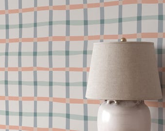 Papel pintado a cuadros coloridos / Papel pintado a cuadros divertido, desprendible, moderno y despegable / Decoración minimalista para habitación infantil / Patrón de pared de cuadros vichy