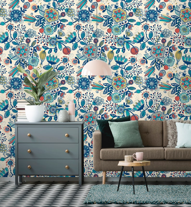 Removable Wallpaper Peel and Stick Floral Pattern Boho - Etsy