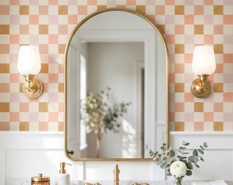 Neutraal geruit behang | Verwijderbaar zelfklevend geruit geometrisch patroon | Minimalistische kinderkamerdecoratie | Gingham muurdecoratie