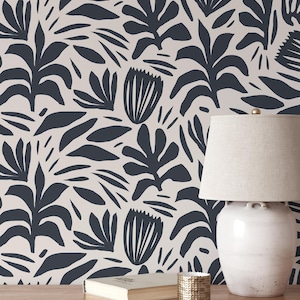 Papel tapiz bohemio de jardín abstracto, decoración moderna floral en blanco y negro para el hogar, decoración de pared autoadhesiva extraíble con color personalizado.