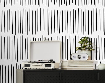 Modern minimalistisch Peel-and-Stick-behang | Verwijderbare, zelfklevende Scandinavische zwart-wit muurschildering | Boho-lijnen met chevron | Milieuvriendelijk