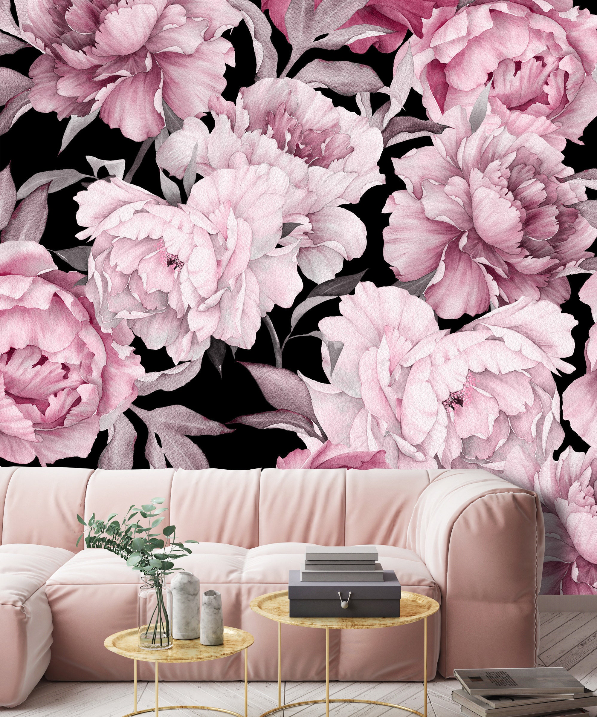 Wall Décor Watercolor Peonies Peel And Stick Wallpaper Floral Temporary