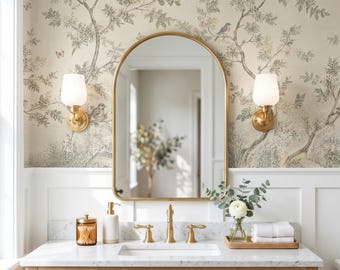 Chinoiserie Blossom Mural with Birds, Branches and Butterflies Removable Peel and Stick or Traditional Mural, Botanical Nursery Wall Decor