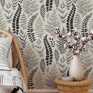 Tapete Zweige | Abnehmbare selbstklebende Blumentapete | Vintage Kräuter Floral schälen und aufkleben oder vorgeklebte Tapete | Öko