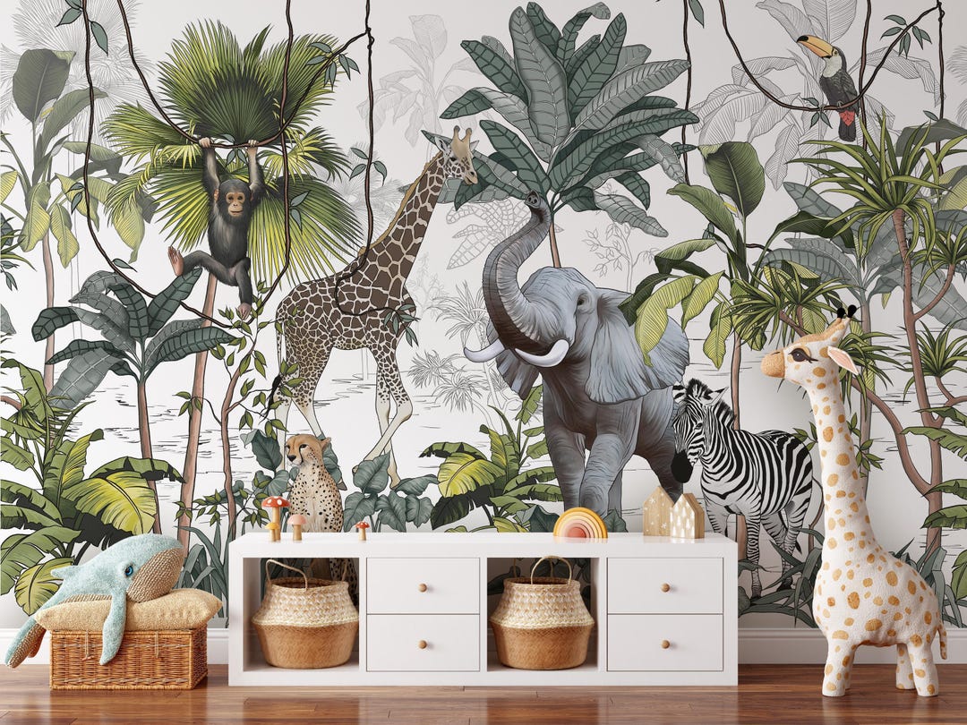 Kids Safari Animals Wallpaper | Peel and Stick Removable Africa Jungle ...