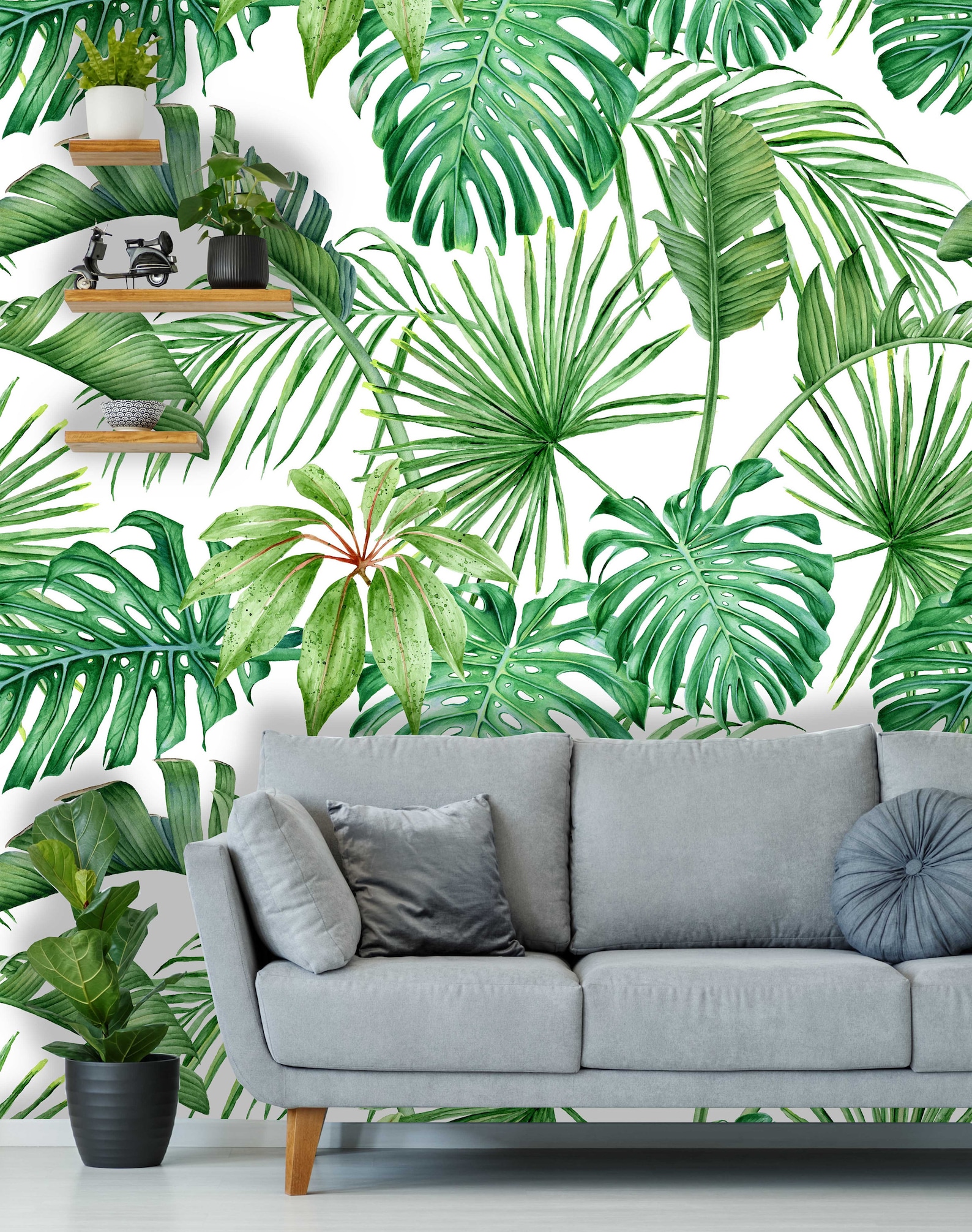 Monstera Palms Peel and Stick Wallpaper Removable Tropical Etsy