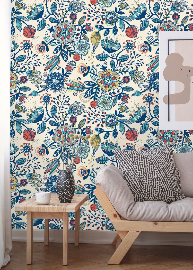 Removable Wallpaper Peel and Stick Floral Pattern Boho - Etsy