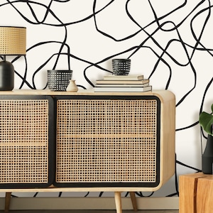 Carta da parati astratta minimalista staccabile e attaccabile / Murale geometrico autoadesivo rimovibile / Linee boho naturali / Decorazione murale ecologica