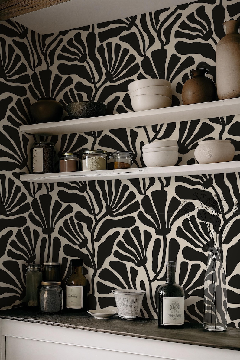 Vintage Boho Floral Wallpaper | Removable Trendy Flowers Peel and Stick Wallpaper | Retro Self Adhesive or PrePasted Wallpaper | EcoFriendly image 2