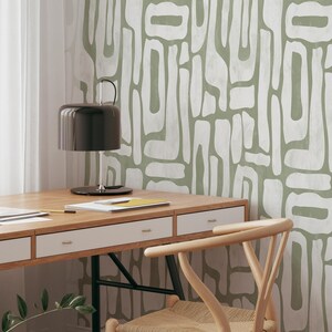 Pistachio Abstract Shapes Wallpaper | Contemporary Removable Self Adhesive Funky Wallpaper | Geometrical Minimalist Wall Decor | Mid Century image 9