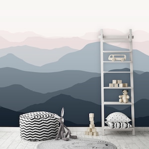 Removable Peel 'n Stick Wallpaper, Self-Adhesive Wall Mural,3D Pastel Nature, Nursery Decor, Custom Colors • Beautiful Mountains Landscape