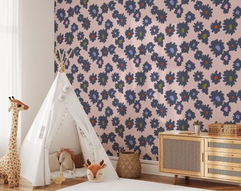 Vibrant Boho Floral Wallpaper | Removable Peel and Stick Pink Floral Mural | Self Adhesive or Pre-Pasted Wallpaper | Eco Friendly