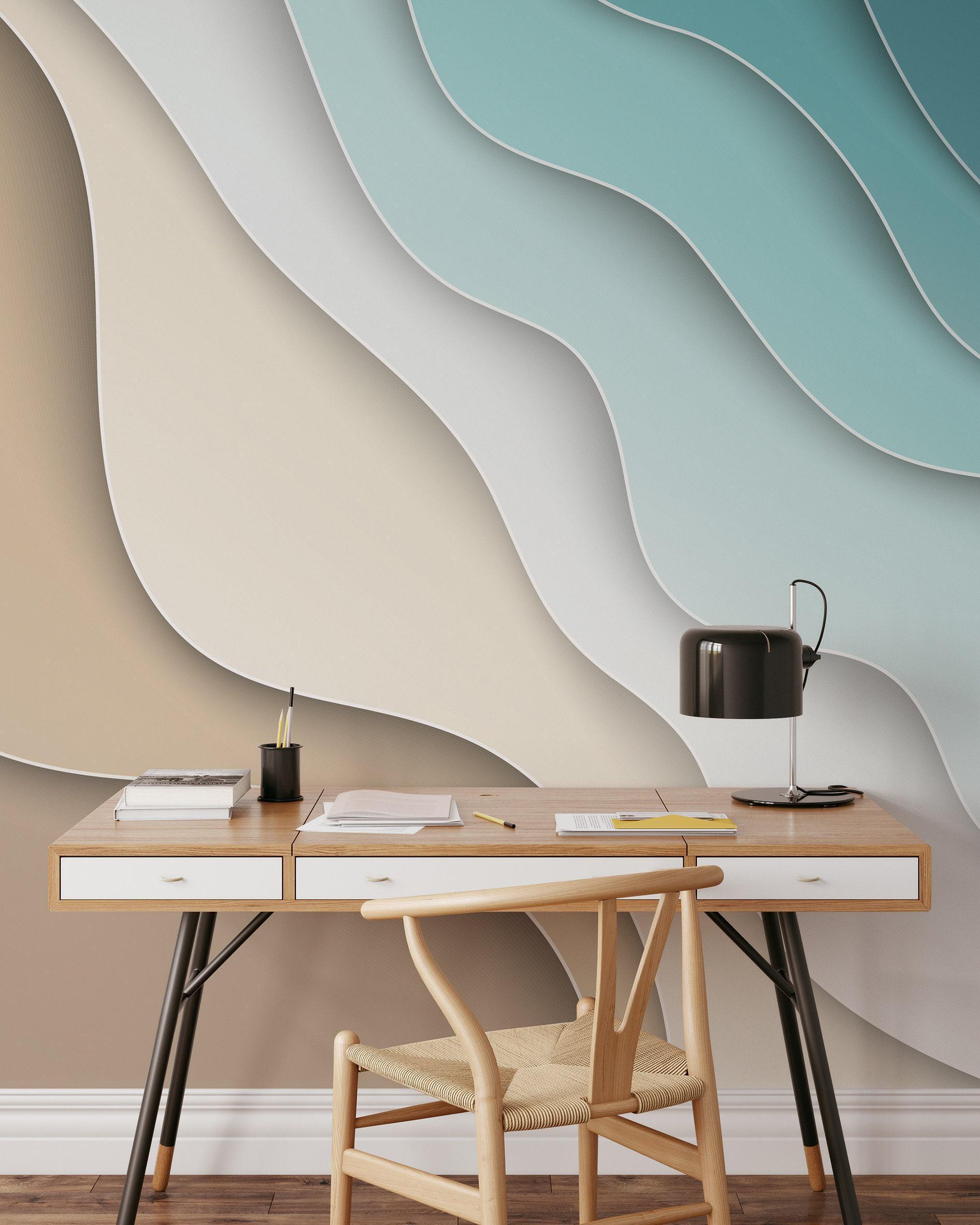 Beach Waves Wallpaper | Peel and Stick Removable Blue - Sand Wall Mural ...