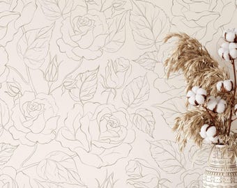 Behang bohorozen | Verwijderbaar, zelfklevend minimalistisch behang | Peel-and-Stick of voorgelijmd behang met bloemen