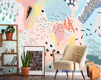 Colorful Art Peel and Stick Wallpaper | Removable Self Adhesive Modern Geometric Wallpaper | Abstract Minimalist Mural | Pop Art Wallpaper