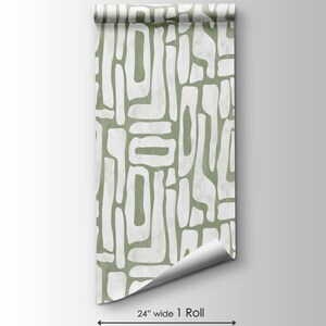 Pistachio Abstract Shapes Wallpaper | Contemporary Removable Self Adhesive Funky Wallpaper | Geometrical Minimalist Wall Decor | Mid Century image 4