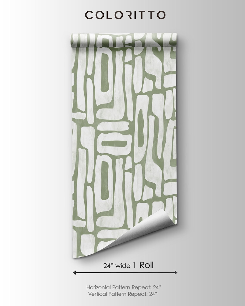 Pistachio Abstract Shapes Wallpaper | Contemporary Removable Self Adhesive Funky Wallpaper | Geometrical Minimalist Wall Decor | Mid Century image 4