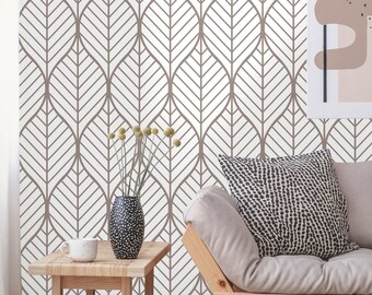 Removable Wallpaper | Peel and Stick Geometric Wallpaper | Self Adhesive Geometric Leaves | Vintage Wallpaper