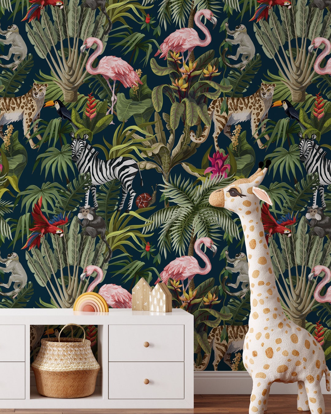 Jungle Animals Wallpaper | Removable Peel & Stick Tropical Mural ...