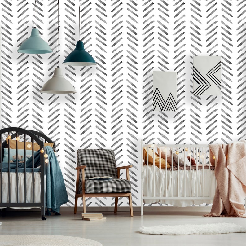 Watercolor Herringbone Peel and Stick Wallpaper Removable Etsy