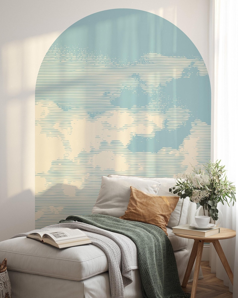 Cloudy Sky Arch Wall Decal | Peel and Stick Modern Arch Wall Sticker ...