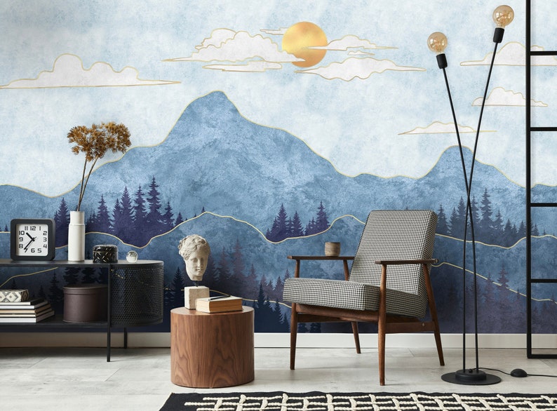 Blue Mountains Peel and Stick Wallpaper Removable Self Etsy