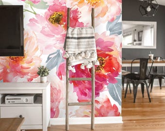 Removable Wallpaper | Peel and Stick Floral Wallpaper | Self Adhesive Watercolor Flowers Wallpaper | Peonies Mural