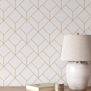 Elegant Art Deco Peel and Stick Wallpaper | Removable Self Adhesive Geometrical Pattern | Hexagons Tiles Wallpaper | Eco Friendly