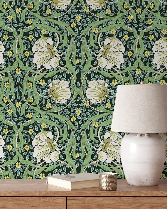 Green William Morris Wallpaper | Removable Self Adhesive Floral