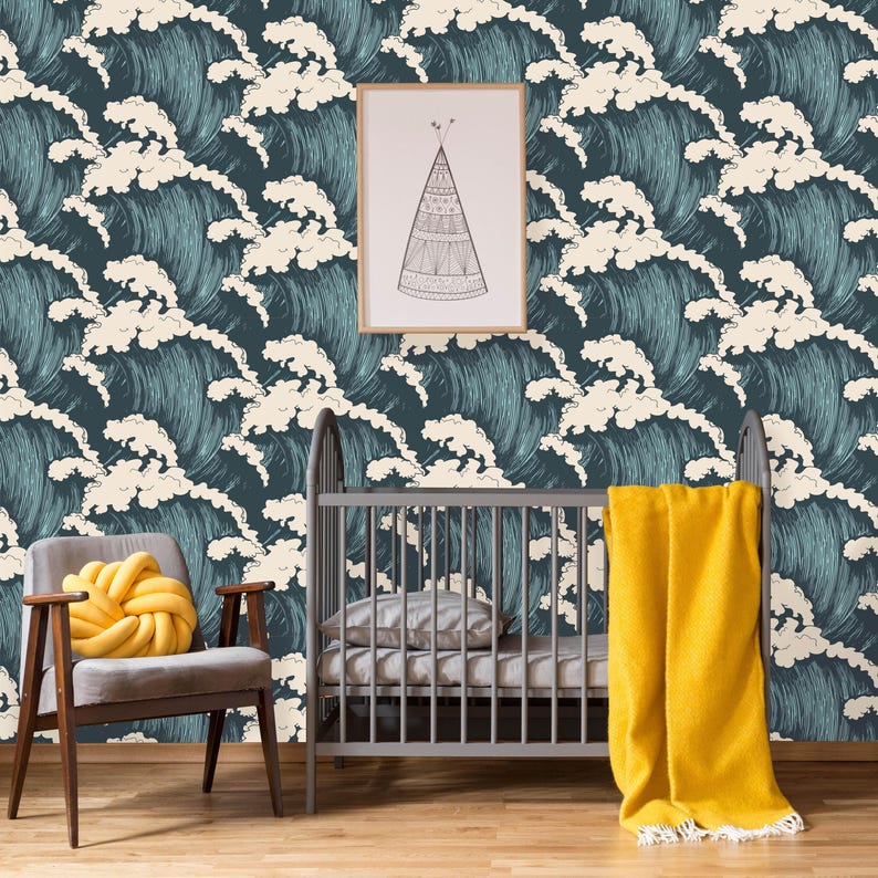 Vintage Ocean Waves Peel and Stick Wallpaper | Removable Nature Design ...