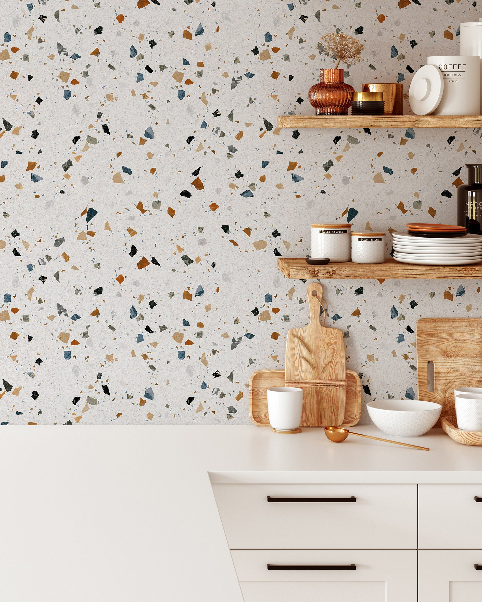 Boho Multicolor Terrazzo Peel Stick Wallpaper | Removable Modern Mural | Concrete Rock Self Adhesive or PrePasted Wall Decor | Eco Friendly