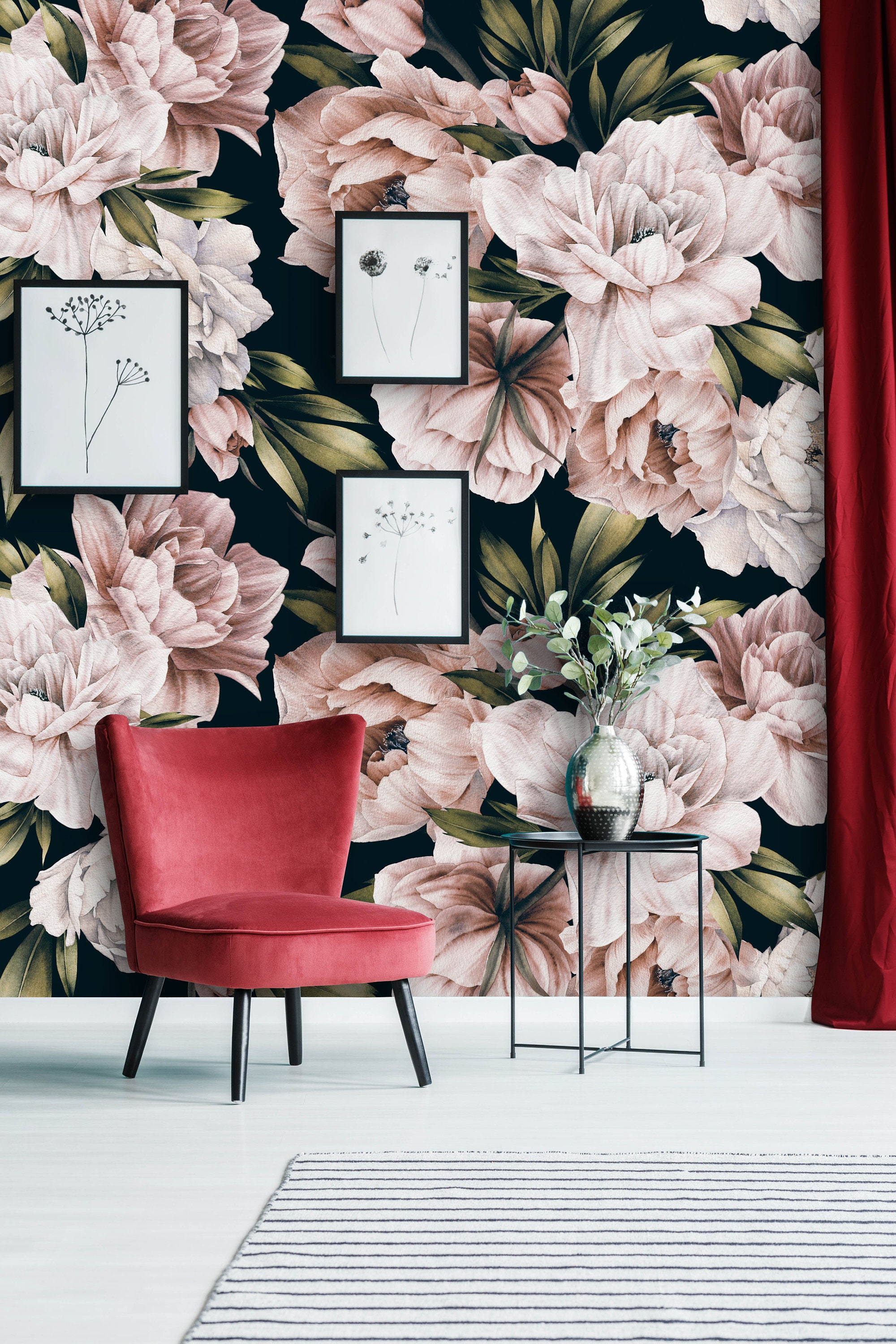 Peonies Peel and Stick Wallpaper Removable Watercolor Floral | Etsy