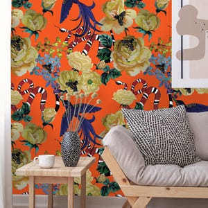Removable Wallpaper | Peel and Stick Watercolor Wallpaper | Self Adhesive Floral Wallpaper | Bird Wallpaper image 3