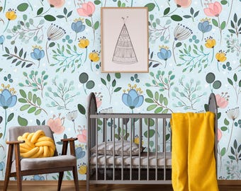 Removable Wallpaper | Peel and Stick Vintage Flower Wallpaper | Self Adhesive Floral Wallpaper | Colorful Wallpaper