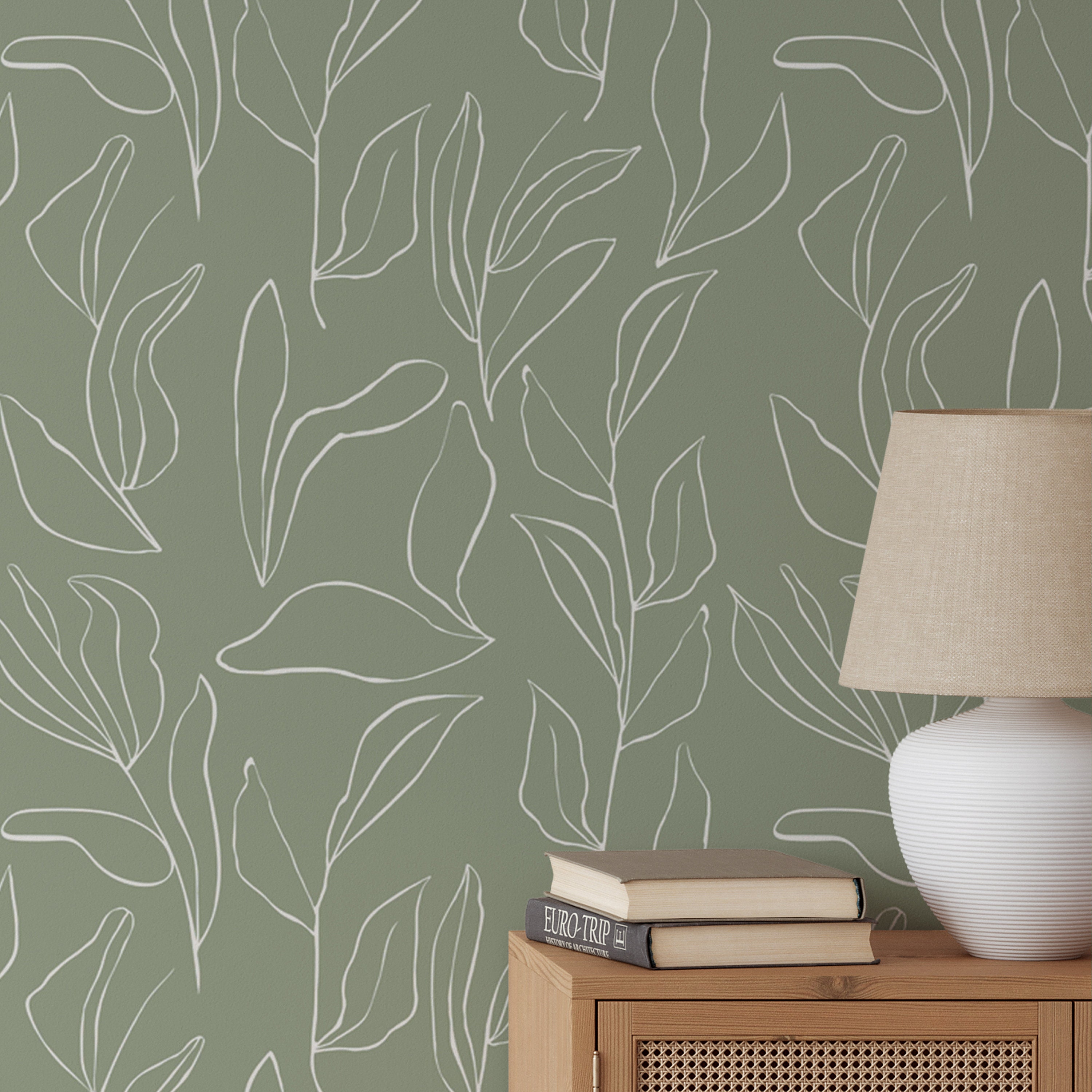 Sage Modern Leaves Peel and Stick Wallpaper Tropical - Etsy